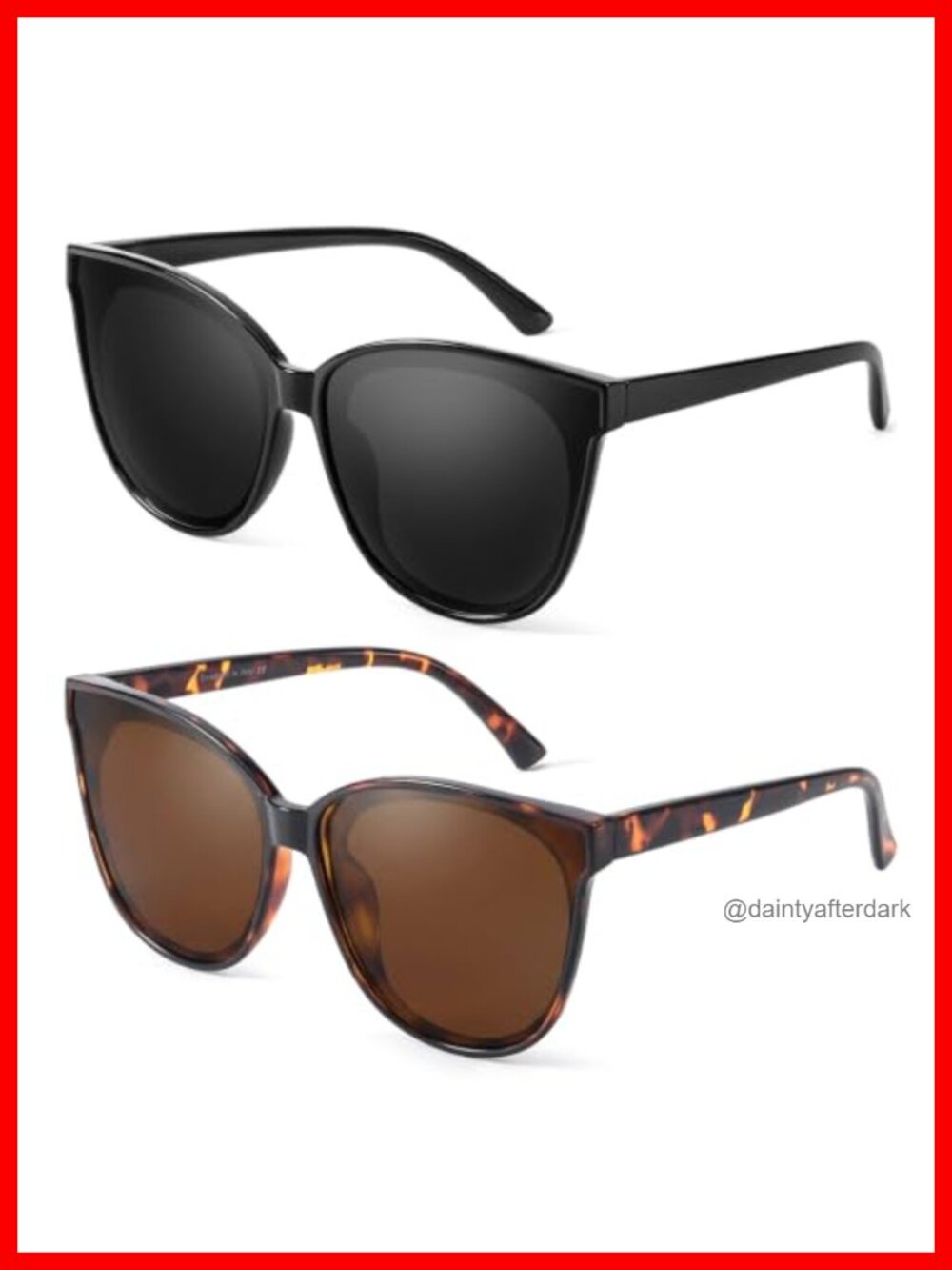 Oversized Cat Eye Polarized UV400 Sunglasses Retro 70s Two Pack
